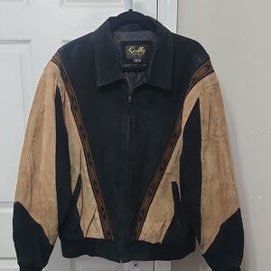 Scully Men Jacket XXL Western Aztec Bomber Genuine Leather Black&Brown Vintage